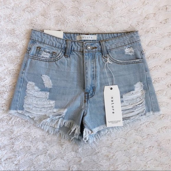 NWT Light Wash High Waist Cutoff Jean Shorts - Picture 1 of 10